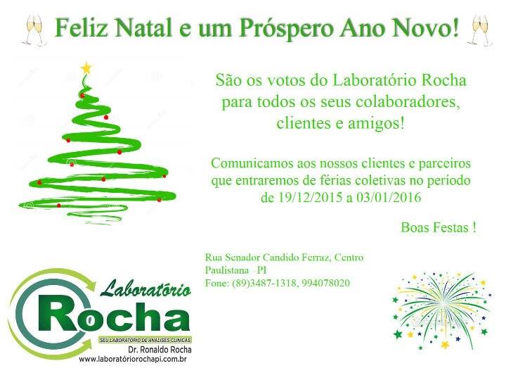 Paulistana: Laboratório Rocha deseja aos clientes e amigos um Feliz Natal e  um Próspero Ano Novo - Cidades em Foco